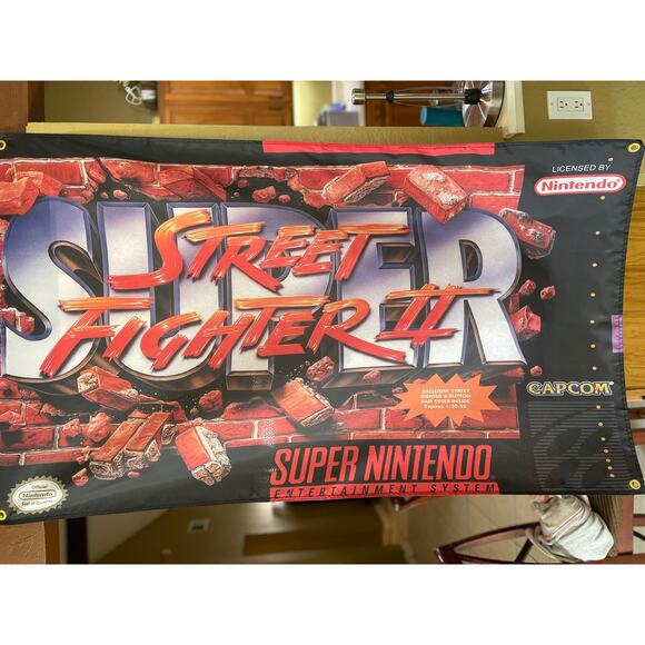 Super Street Fighter II 5ft Flag Banner Poster Turbo SNES CAPCOM Nintendo